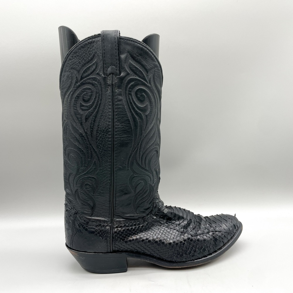 Laredo Mens 10.5 D Western Cowboy Boots Black Snake Print Leather Rugged Rodeo